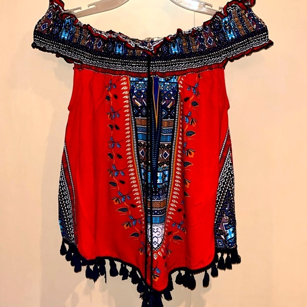 Midnight Sky off the shoulder boho styled top size Large
